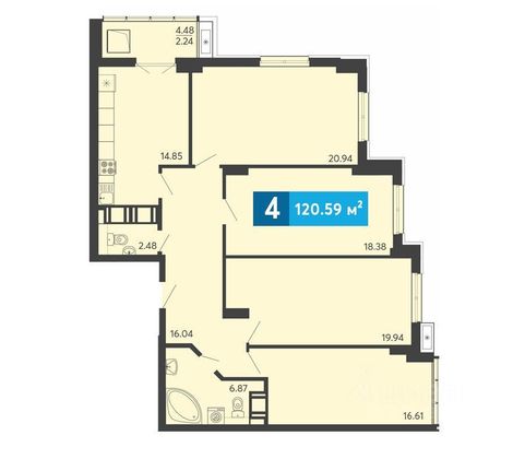 Продажа 4-комнатной квартиры 114,5 м², 19/24 этаж