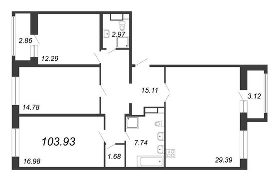 103,9 м², 4-комн. квартира, 4/12 этаж