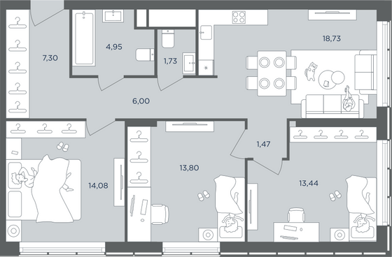 Продажа 4-комнатной квартиры 81,5 м², 42/51 этаж
