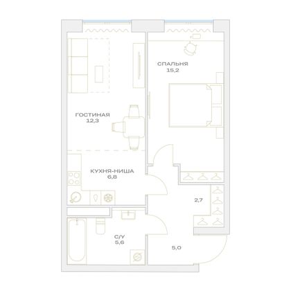 Продажа 2-комнатной квартиры 47,6 м², 9/23 этаж