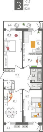 Продажа 3-комнатной квартиры 101,3 м², 23/24 этаж