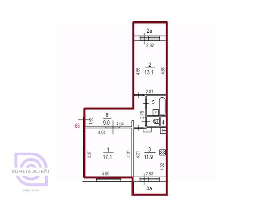 Продажа 2-комнатной квартиры 55 м², 9/9 этаж