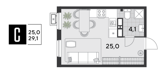 Продажа квартиры-студии 29,1 м², 13/18 этаж