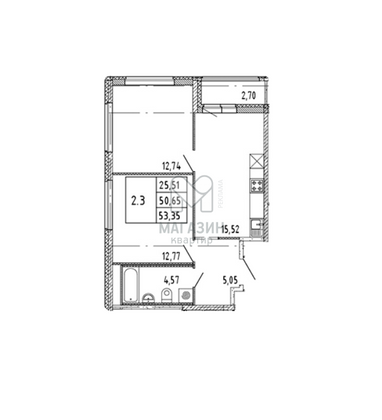 Продажа 2-комнатной квартиры 53,3 м², 14/16 этаж