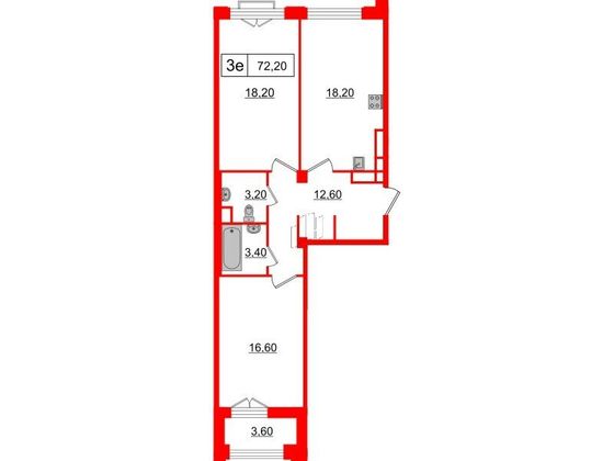 Продажа 2-комнатной квартиры 72,2 м², 5/6 этаж