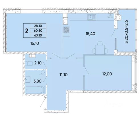 Продажа 2-комнатной квартиры 63 м², 7/18 этаж