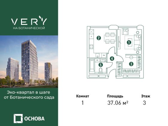 37,1 м², 1-комн. квартира, 3/5 этаж