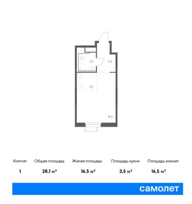 28,1 м², студия, 15/25 этаж