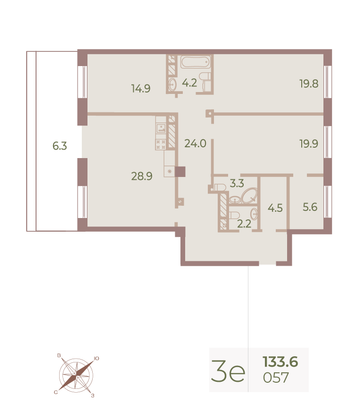 Продажа 3-комнатной квартиры 132,2 м², 9/9 этаж