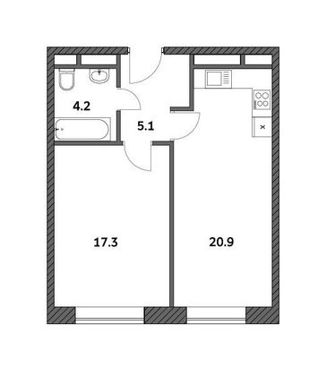 Продажа 1-комнатной квартиры 47,4 м², 18/19 этаж