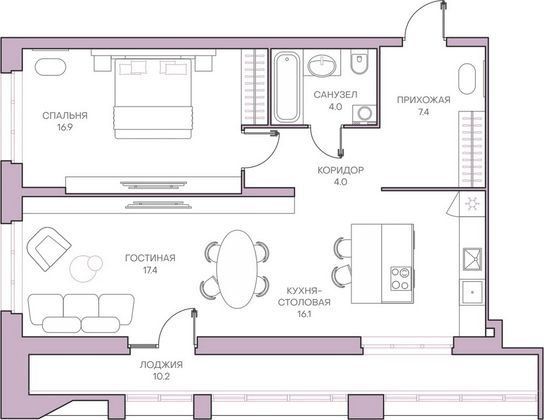 75,3 м², 2-комн. квартира, 12/18 этаж