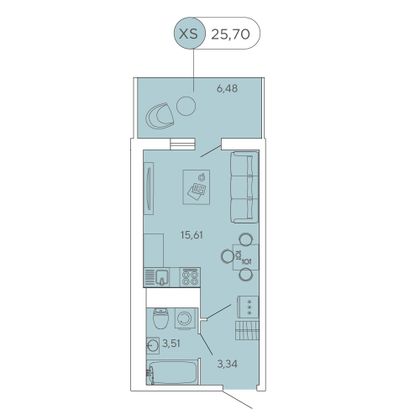 25,7 м², студия, 12/12 этаж