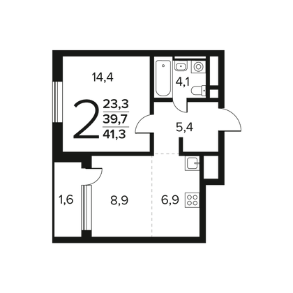 41,3 м², 2-комн. квартира, 4/7 этаж