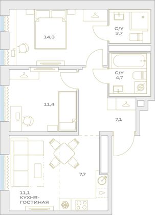 Продажа 3-комнатной квартиры 60 м², 18/23 этаж