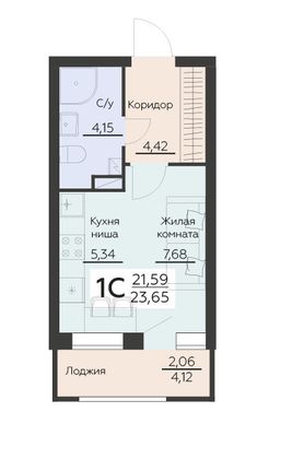 Продажа 1-комнатной квартиры 23,6 м², 2 этаж