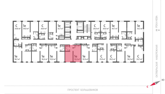 32,9 м², 1-комн. квартира, 6/25 этаж