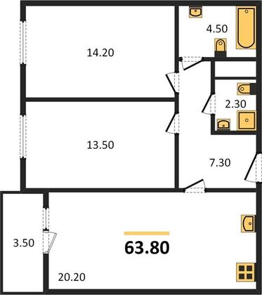 Продажа 2-комнатной квартиры 63,8 м², 6/30 этаж