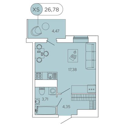 26,8 м², студия, 3/12 этаж