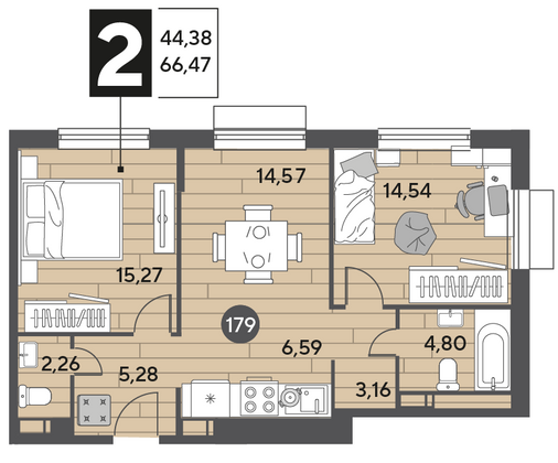Продажа 2-комнатной квартиры 66,5 м², 2/12 этаж