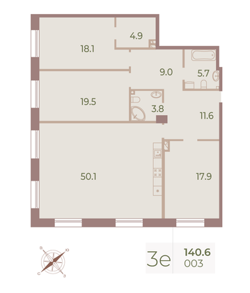 Продажа 3-комнатной квартиры 140,7 м², 1/9 этаж