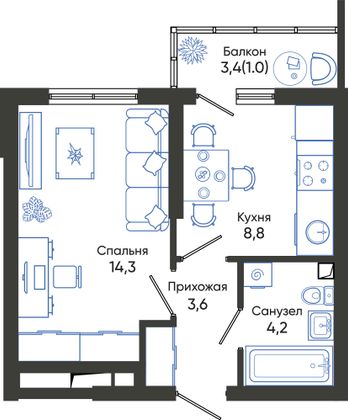 31,9 м², 1-комн. квартира, 1/24 этаж