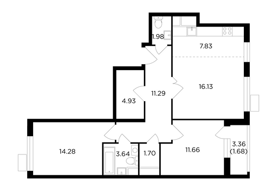 Продажа 3-комнатной квартиры 75,1 м², 5/9 этаж
