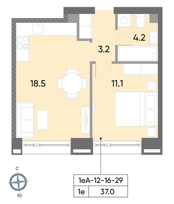 Продажа 1-комнатной квартиры 37 м², 24/52 этаж