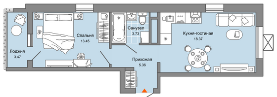 43 м², 2-комн. квартира, 7/8 этаж