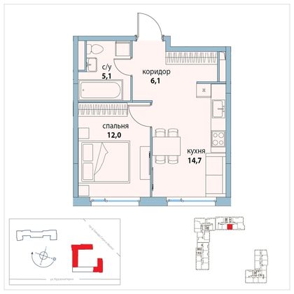 Продажа 1-комнатной квартиры 37,9 м², 4/22 этаж
