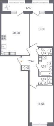 Продажа 2-комнатной квартиры 68,7 м², 16/16 этаж