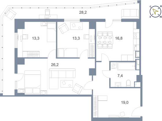 Продажа 3-комнатной квартиры 124,2 м², 24/25 этаж