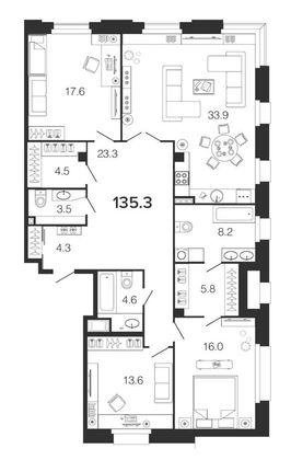 Продажа 4-комнатной квартиры 135,1 м², 3/9 этаж