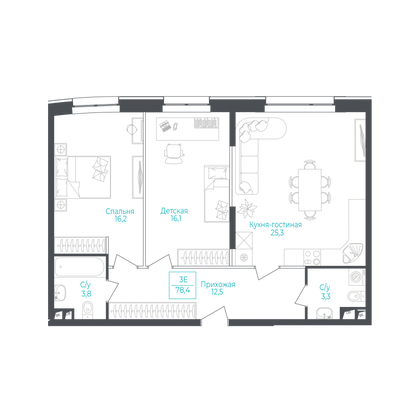 78,8 м², своб. планировка, 2/10 этаж