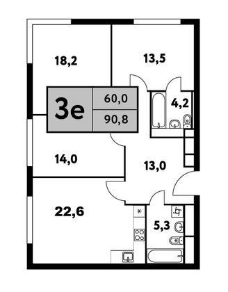 90,8 м², 4-комн. квартира, 33/35 этаж
