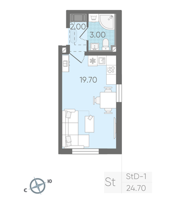 Продажа квартиры-студии 24,7 м², 3/25 этаж