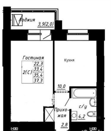 Продажа 1-комнатной квартиры 33,4 м², 15/17 этаж