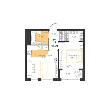 Продажа 1-комнатной квартиры 38,8 м², 1/5 этаж