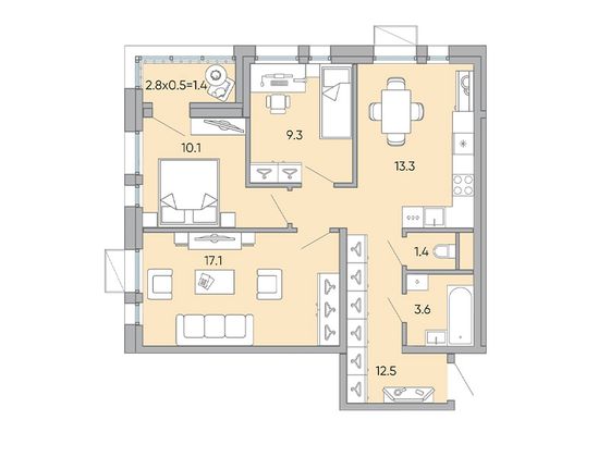 68,6 м², 3-комн. квартира, 11/18 этаж