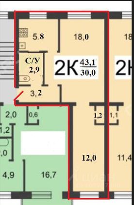 Продажа 2-комнатной квартиры 43 м², 4/4 этаж