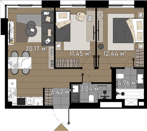 Продажа 2-комнатной квартиры 58,3 м², 20/23 этаж