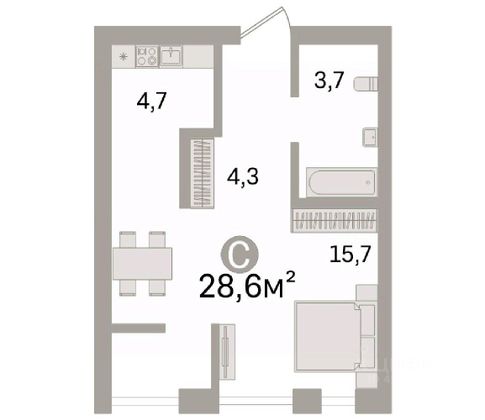 Продажа 1-комнатной квартиры 28,6 м², 3/14 этаж