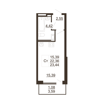 23,4 м², студия, 7/11 этаж