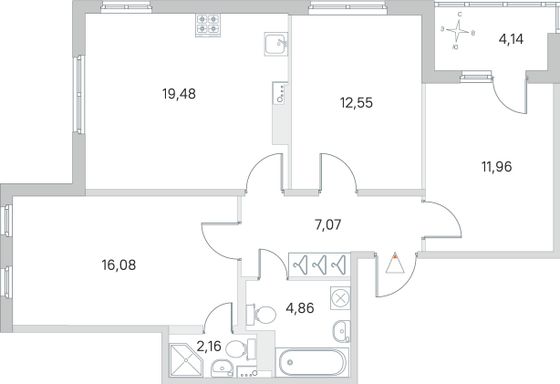 Продажа 3-комнатной квартиры 76,2 м², 2/4 этаж