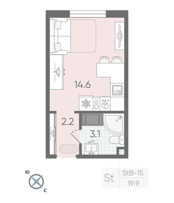 Продажа квартиры-студии 19,9 м², 5/22 этаж