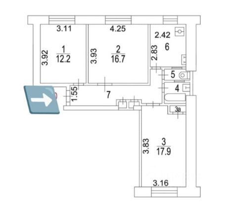 Продажа 3-комнатной квартиры 70 м², 2/8 этаж