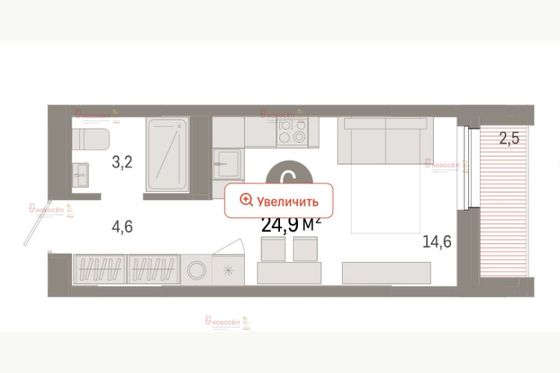 Продажа квартиры-студии 24 м², 11/16 этаж