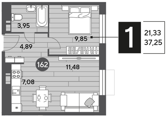 Продажа 1-комнатной квартиры 37,3 м², 10/10 этаж