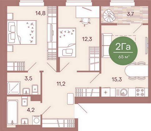 Продажа 2-комнатной квартиры 64,8 м², 11/17 этаж