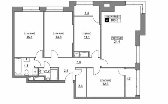 Продажа 4-комнатной квартиры 100 м², 5/7 этаж