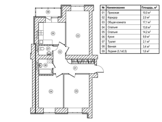 73,9 м², 3-комн. квартира, 2/12 этаж